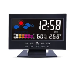 Enhanced Weather Clock with Voice - Activated Backlight and Comprehensive Display (Black)