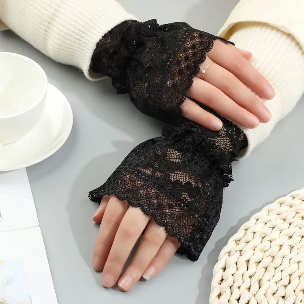 1Pair Sun Protection Arm Cover Sweater Decorative Scar Cover Lace Cuffs Fake Sleeve Detachable Sleeve Cuffs Ruffles Elbow Sleeve