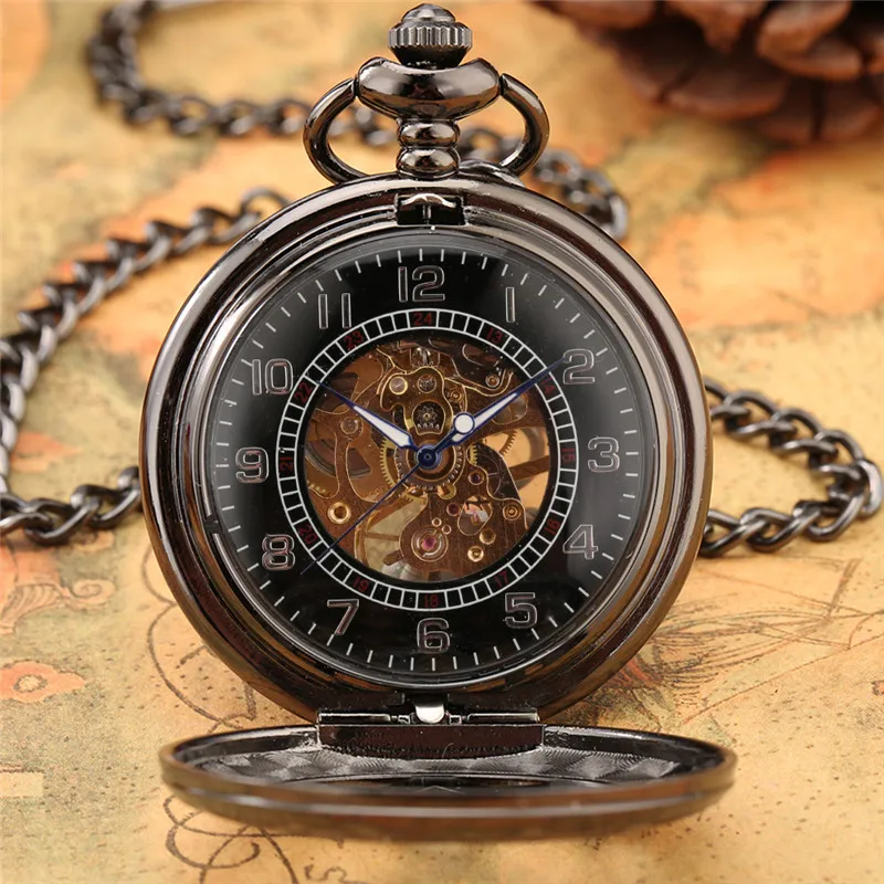Steampunk Hollow-out Rhombus Cover Unisex Hand-wind Mechanical Pocket Watch Luminous Hands Arabic Number FOB Chain Gift