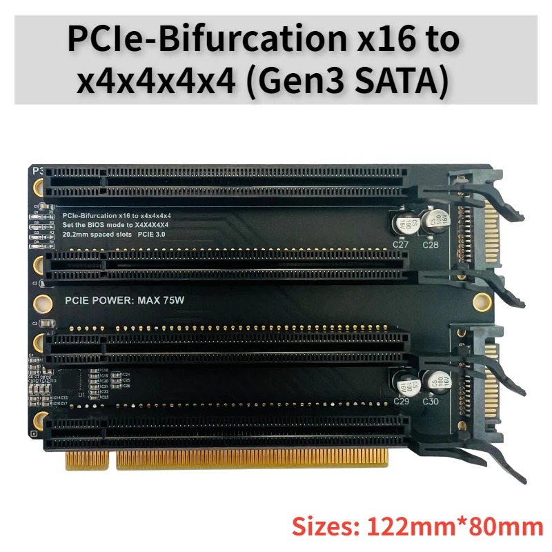 Jhh-pcie-bifurcation Placa de Expansão Pci Express 3.0x16 14 Slot Cartão Adaptador Gen3 Sata Power Port Split Card - Imagem 2