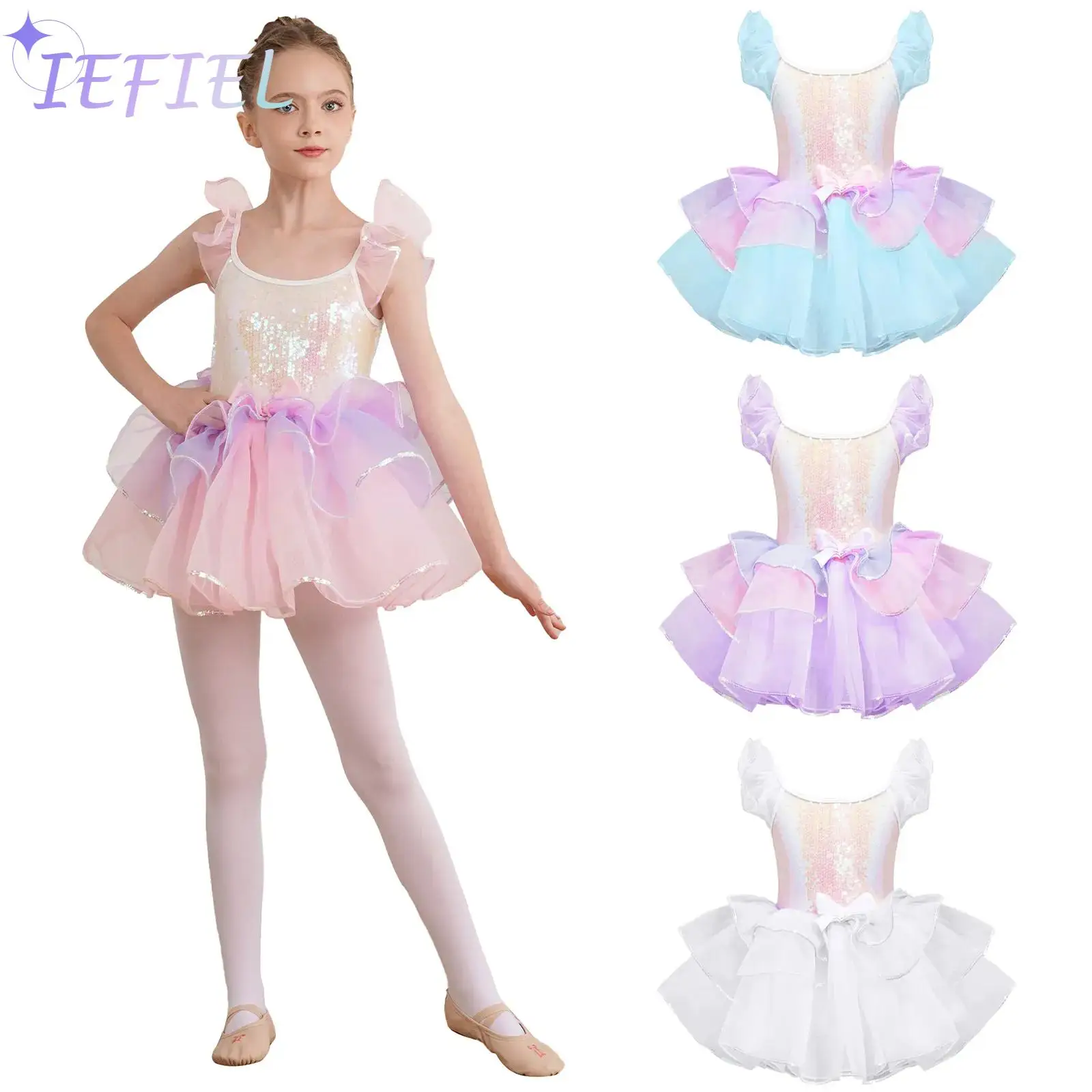 

Girls Princess Party Ball Gown Fancy Skating Costume Kids Ruffled Sequins Tiered Dress Birthday Carnival Party Dance Performance