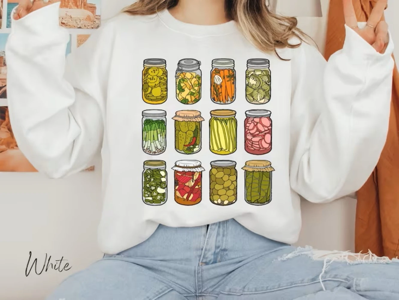 Pickle Sweatshirt Fruit Veg Canned Pickles Lover Shirt Canning Trendy Fermented Pickles Jar Crewneck Warm Winter Clothes