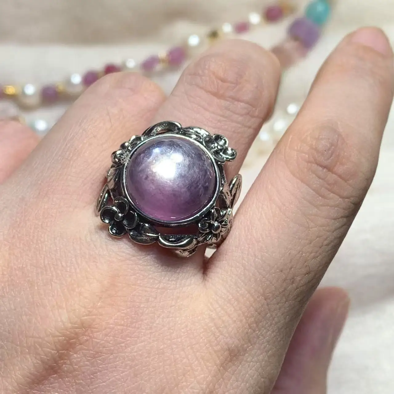 VINTAGE Natural Purple Lepidolite Ring Adjustable Female Heart ring Jewelry for Women Gift Wholesale High Quality Vintage Fine