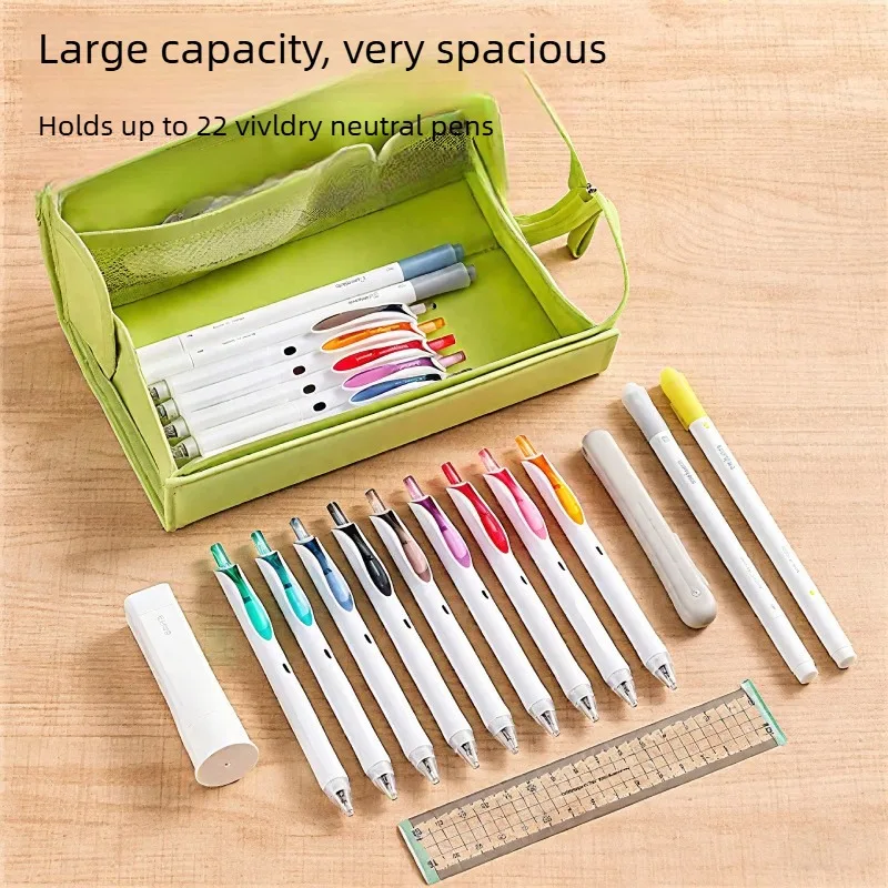 Astuccio portapenne semplice e portatile, di grande capacità, resistente, con tasche in rete, per materiale scolastico e cancelleria. - immagine 4