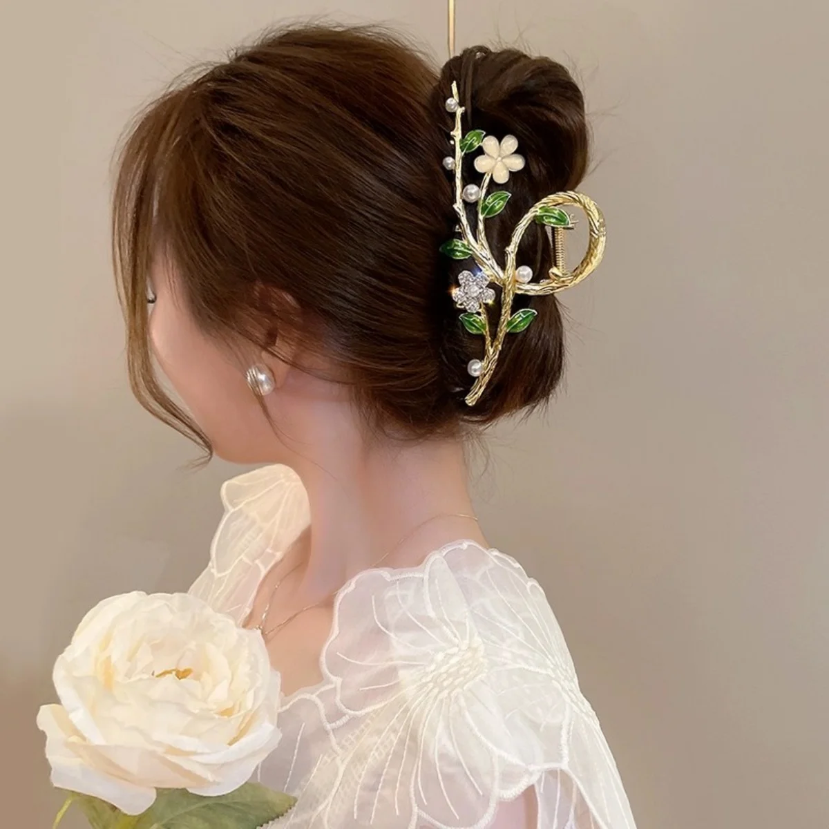 11/13 cm Blumen-Haarklammer, kleiner frischer Landhausstil, Metall-Blumenhai-Greifer, süß, romantisch, glitzernd, Haarschmuck, Haarnadel