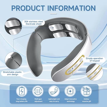 Portable Electric Neck & Shoulder Massager USB Rechargeable Heating Hot Pressing Magnetic Pulse Neck Massage Instrument 6 Modes