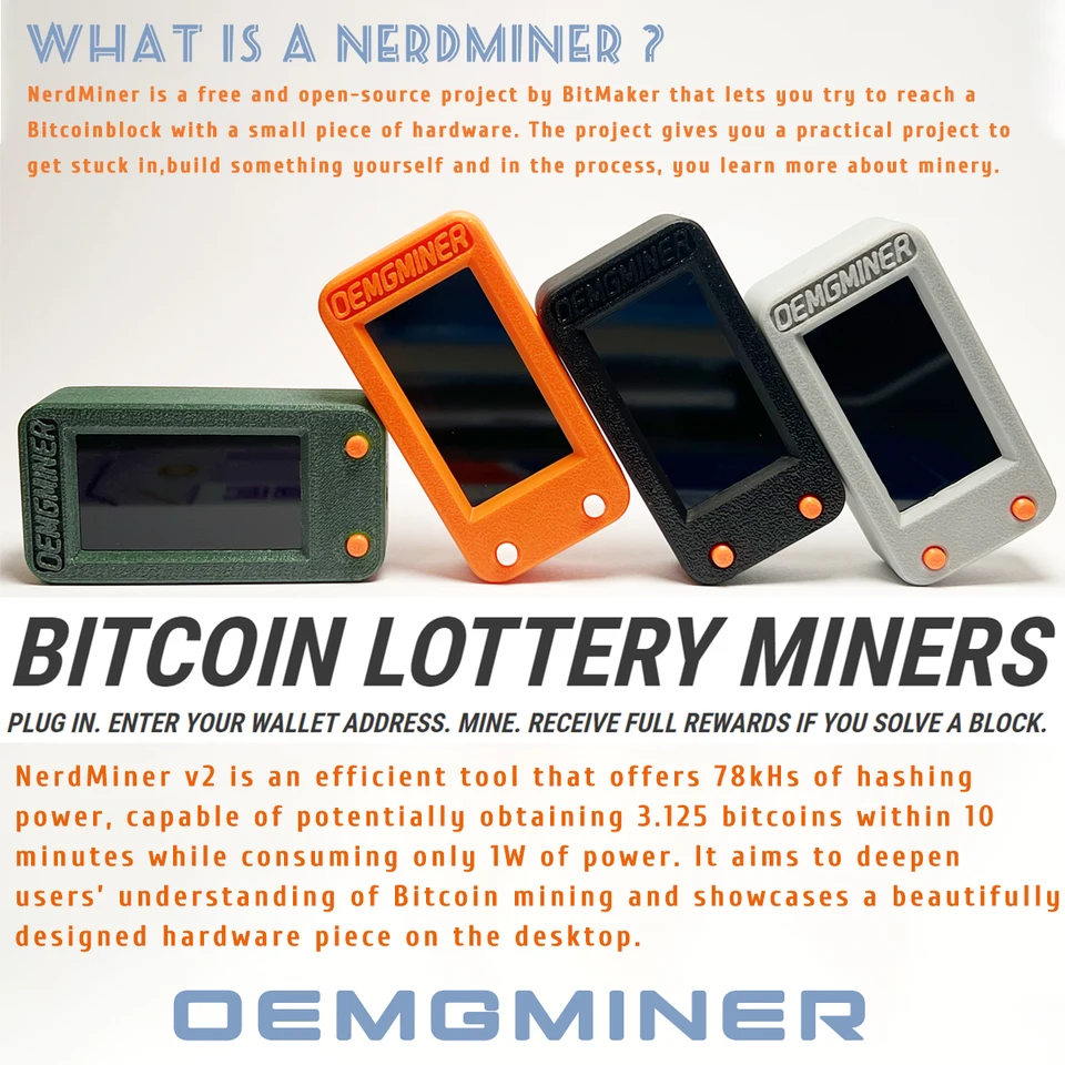 Bitcoin Miner New NerdMiner V2 Plus 1W Low Power Consumption 300KH Crypto  Mining Apparaat
