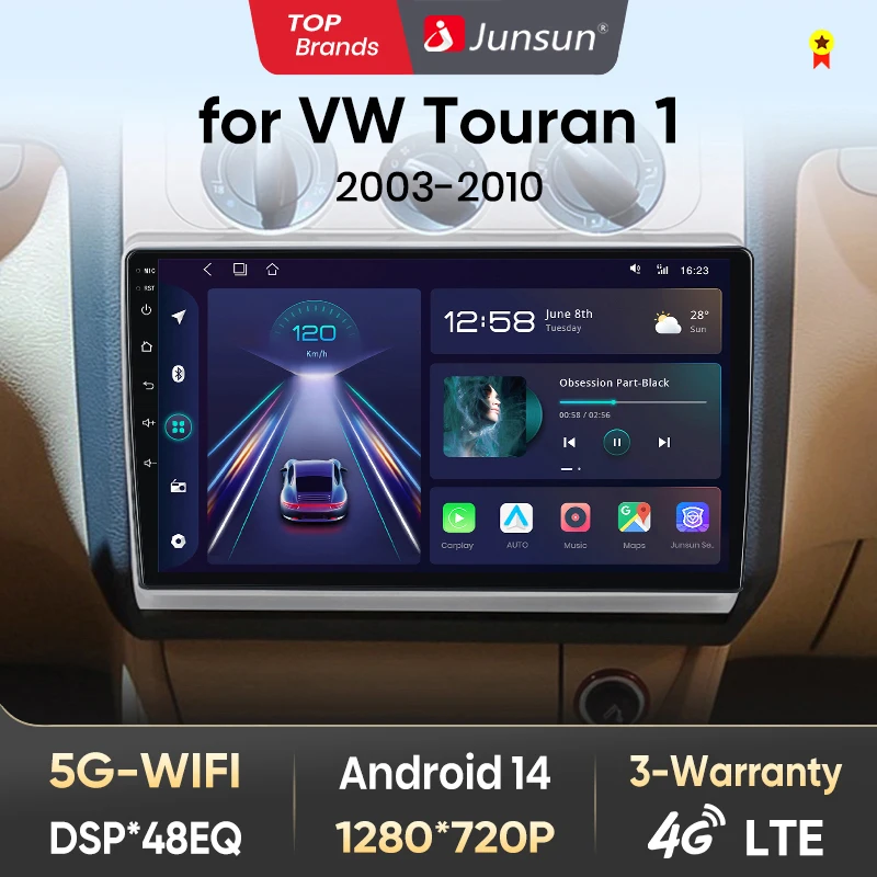 Junsun Car Radio For Volkswagen Touran wireless CarPlay Android Auto car intelligent systems No 2 din 2din DVD