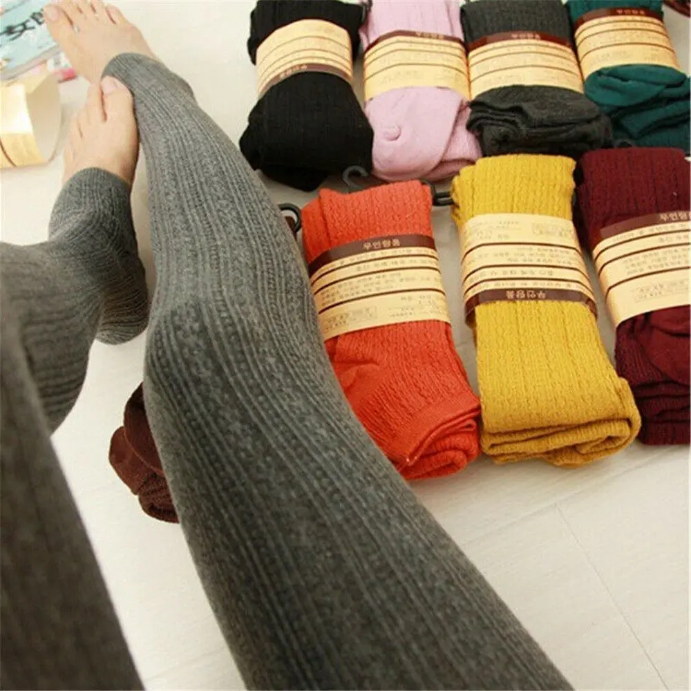Women Ribbed Thick Soft Leggings Skinny 
