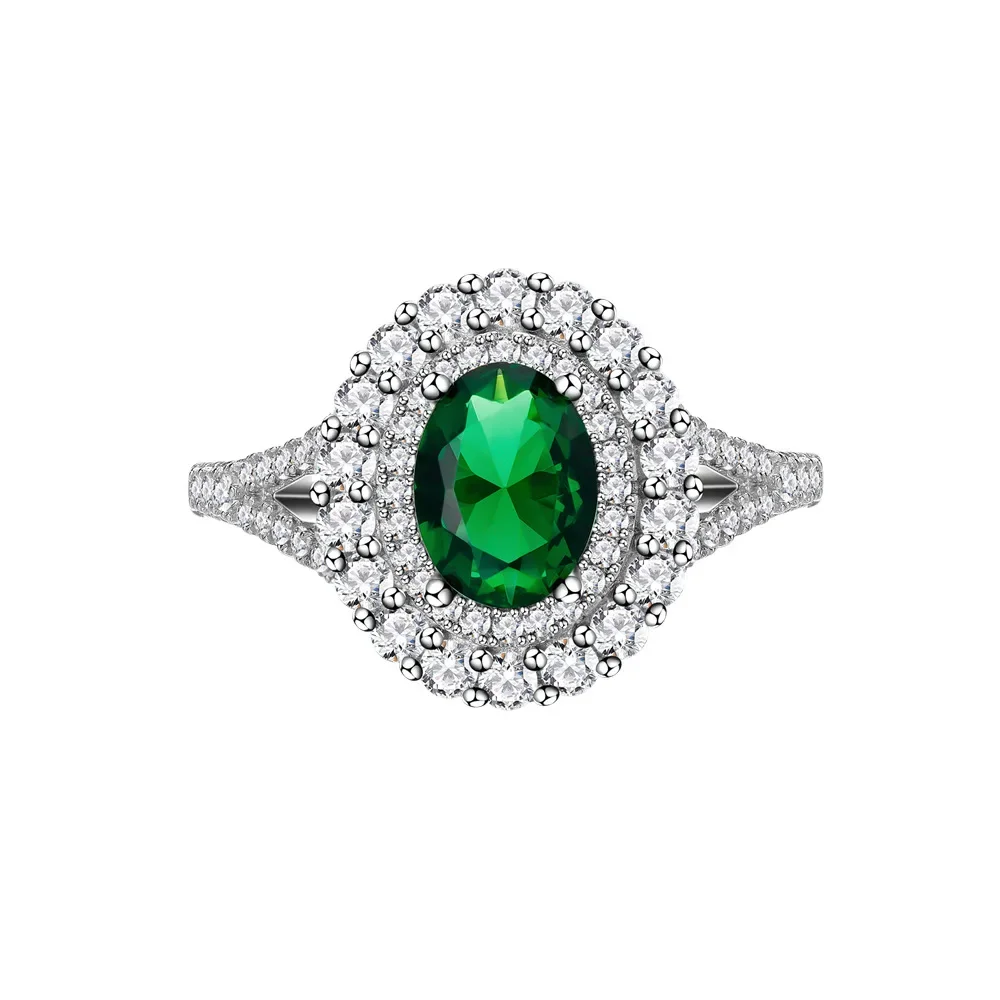 

New Models Egg Shaped Synthetic Grandmother Emerald S925 Silver Ring, Versatile for Female Niche Enthusiasts Small and Versatile