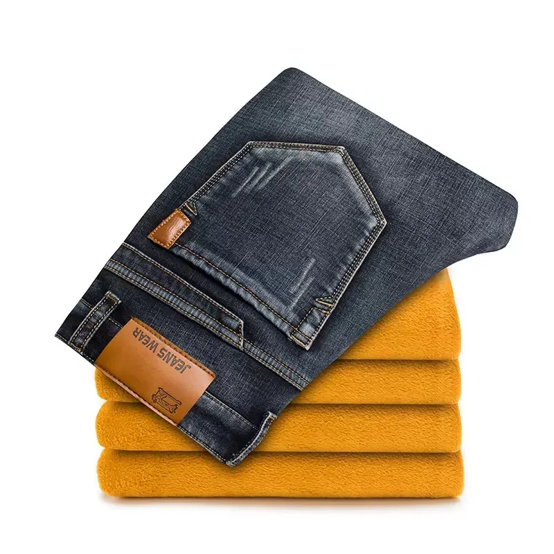 Nueva tendencia de moda de Color sólido de invierno, pantalones vaqueros de pierna recta gruesos y cálidos, pantalones deportivos sueltos informales de alta calidad de talla grande 28-40 2