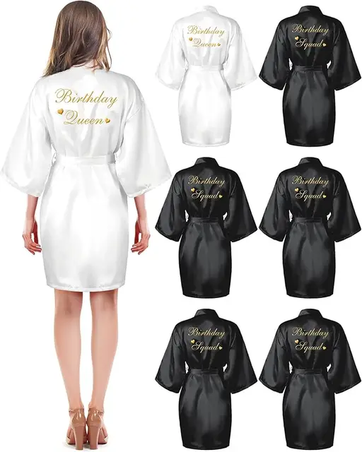 6 pièces Robes d'escouade d'anniversaire pour femmes fête d'anniversaire reine Spa peignoir Kimono Spa Robe pyjama Robes de fête Robe soyeuse