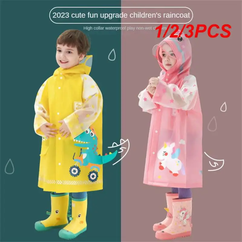 

1/2/3PCS Cute Kids Raincoat Wateproof Children Dinosaur Rain Poncho Rain Coat With Backpack Position Student