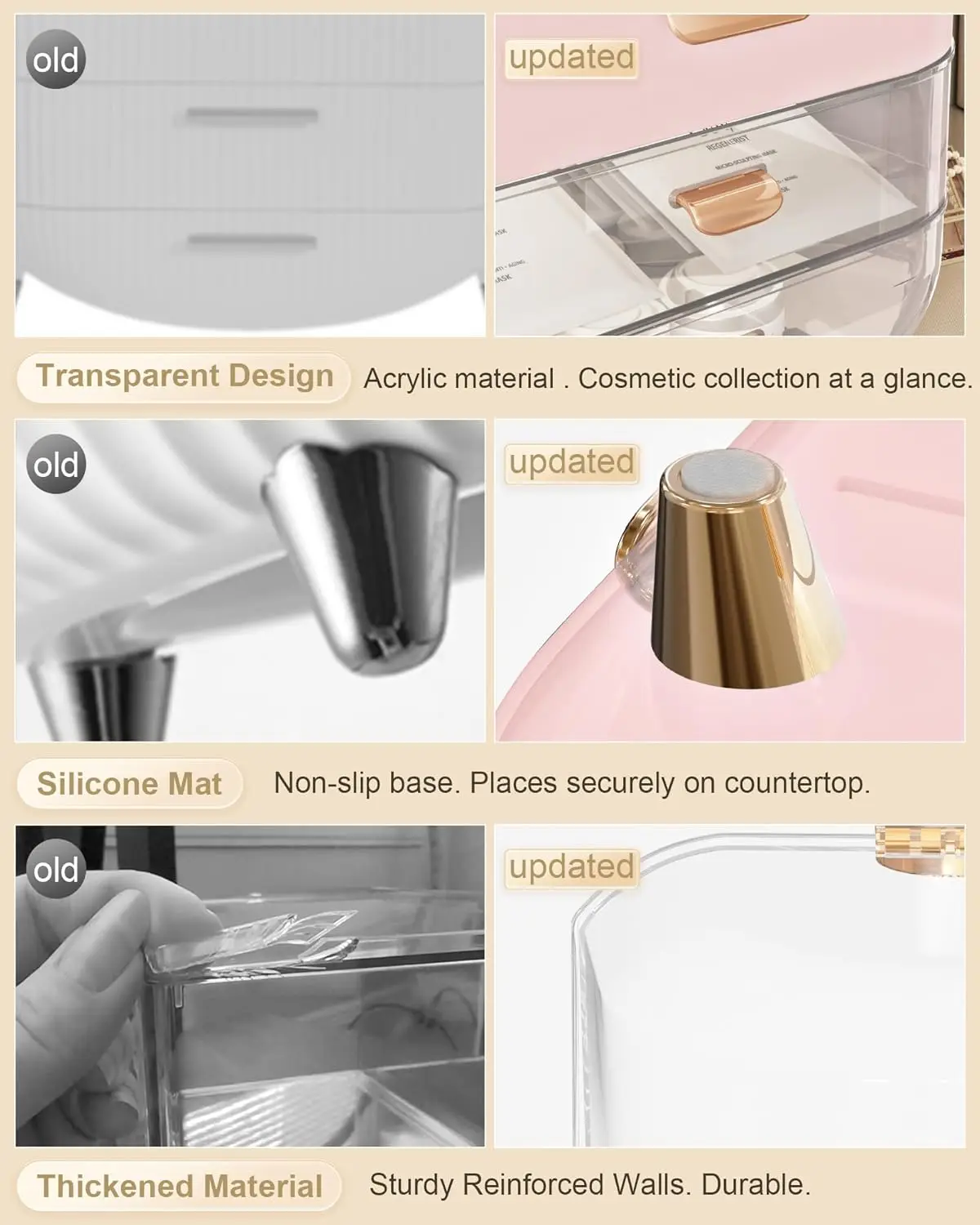 Storage Box Cosmetic Display Cases, Teen Girl Gifts Trendy Stuff Make up Organizers for Vanity, Dresser, Countertop 4