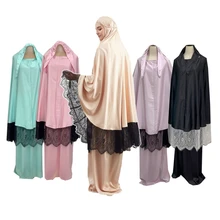 

Djellaba Ramadan Muslim Satin Prayer Abaya Set Jilbab Long Khimar Hijab Dress Eid Abayas for Women Islam Clothing Niqab Burka