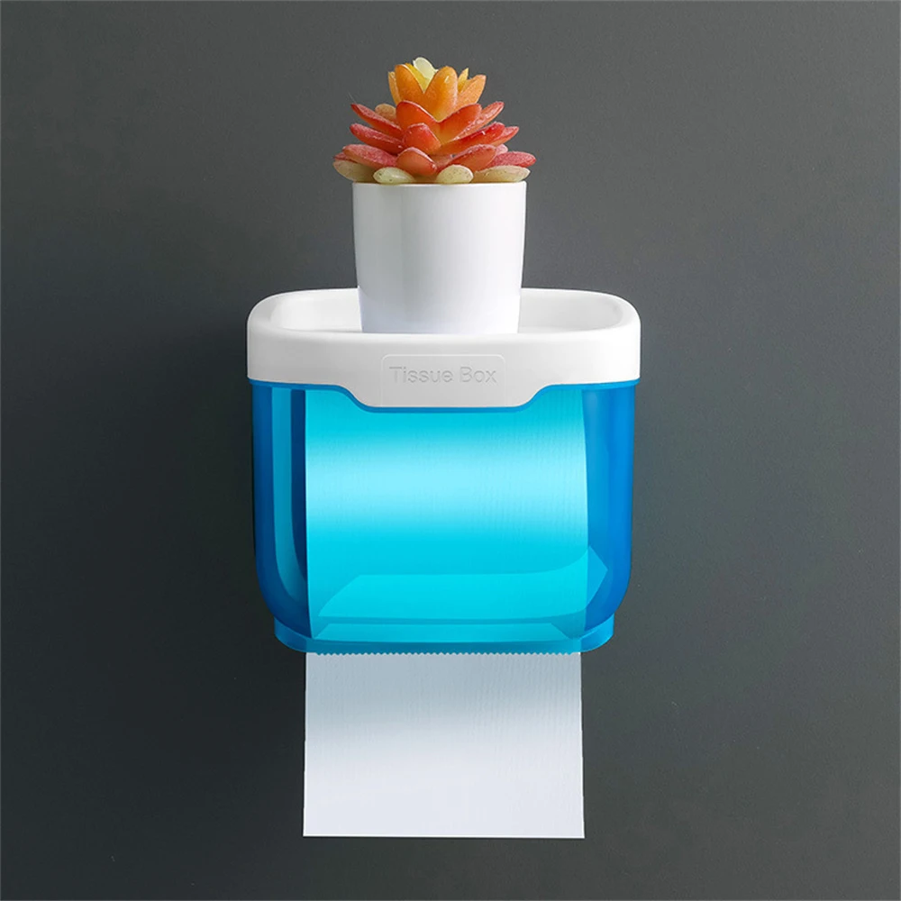 Toilet Paper Holder Wall Mount Bathroom Tissue Box Punch-Free Phone Holder Rack Waterproof Shelf Organizer