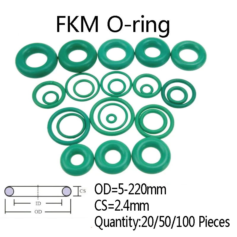 

20/50/100pieces Green FKM O Ring CS 2.4mm OD 5-220mm Fluorine Rubber Mechanical Seal O-Ring