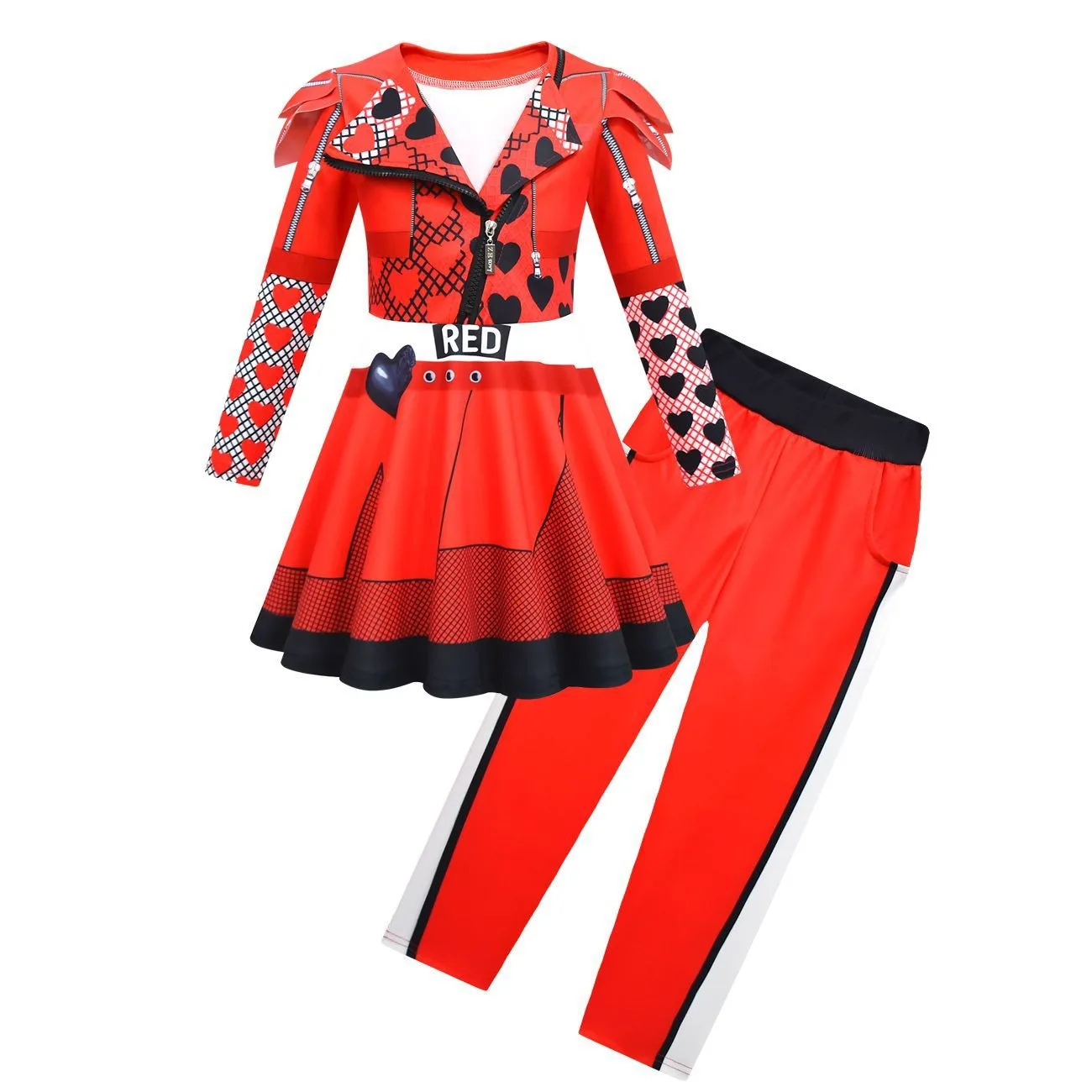 Girls Red Costume The Rise of Red D-Descendants Cosplay Costume Child Fantasia Halloween Clothes Wig Party Fancy Dress