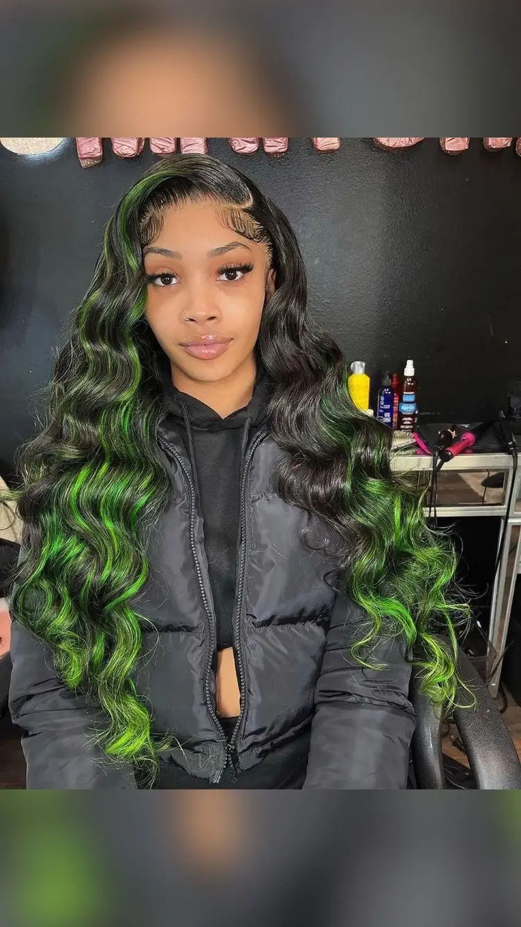 Green Skunk Stripe Hair Wig Patch Colored Body Wave Lace Front Wigs –  Jessie's Wig