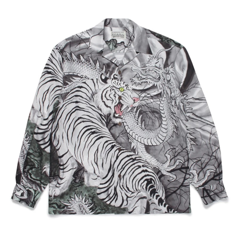 

22SS Autumn Winter Lapel Men Women 1:1 Topt Quality Long Sleeve Hawaiian Shirts Tiger Pattern WACKO MARIA Shirt