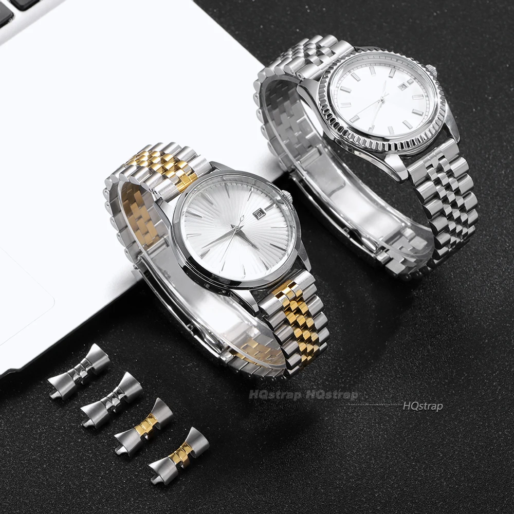 Luxury Stainless Steel Watch Strap with Flat Curved End Bracelet Design