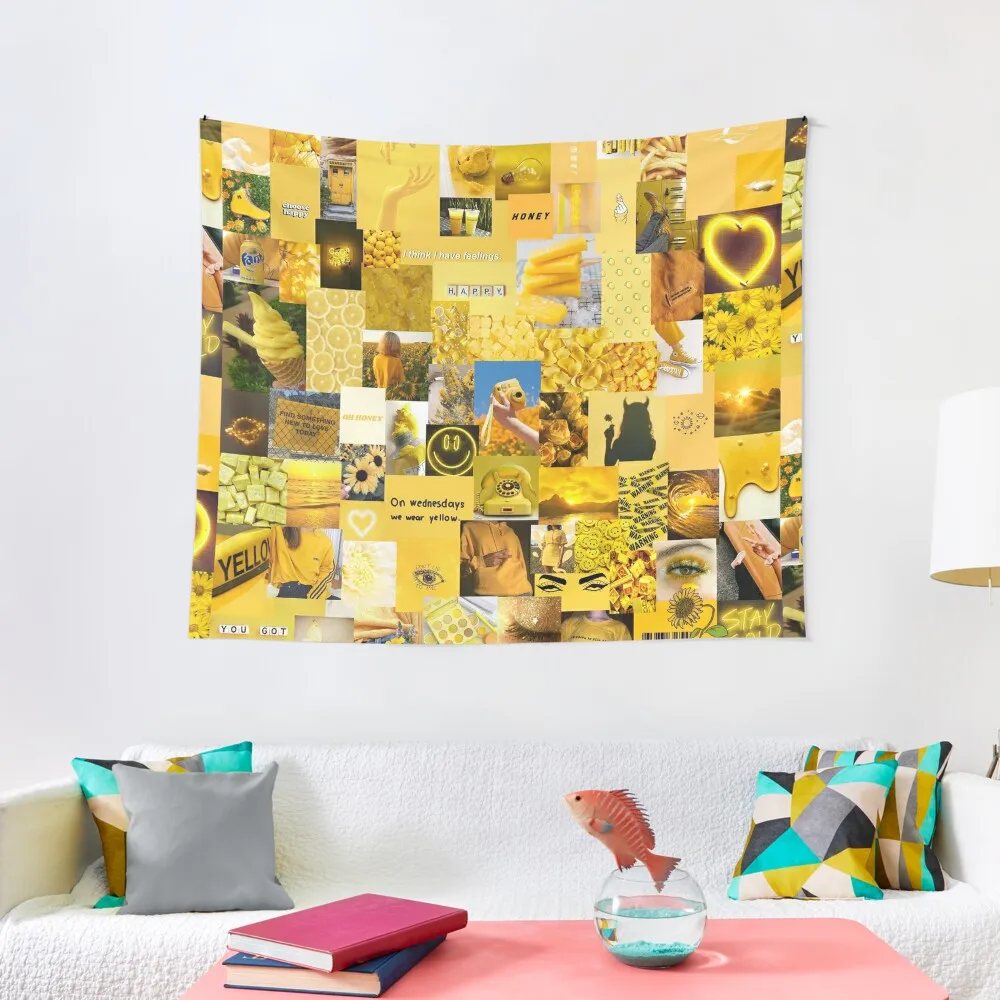 

Yellow Aesthetic Collage Tapestry Wall Hangings Decoration Room Decor Korean Style