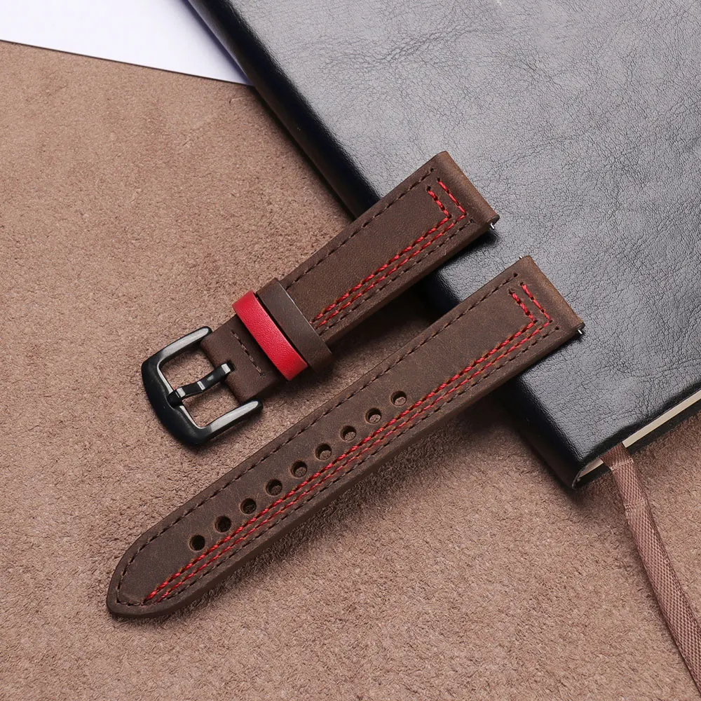 Premium Crazy Horse Leather Universal Watch Strap, 20mm-22mm Adjustable Band
