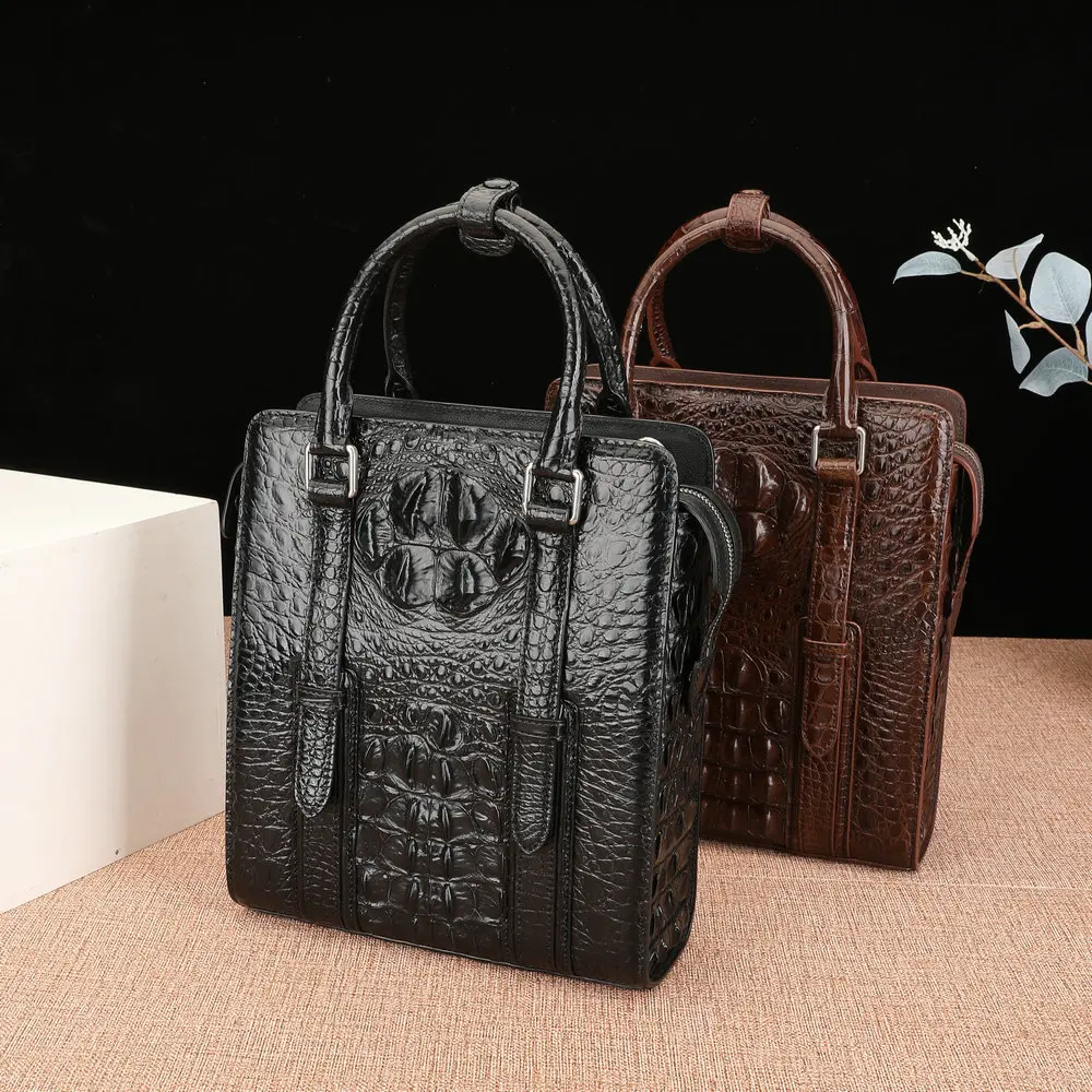 Crocodile Bone Skin Men\'s Briefcase Vertical Genuine Leather Men\'s Bag Business Casual Shoulder Crossbody Bag Men\'s Handbag 45