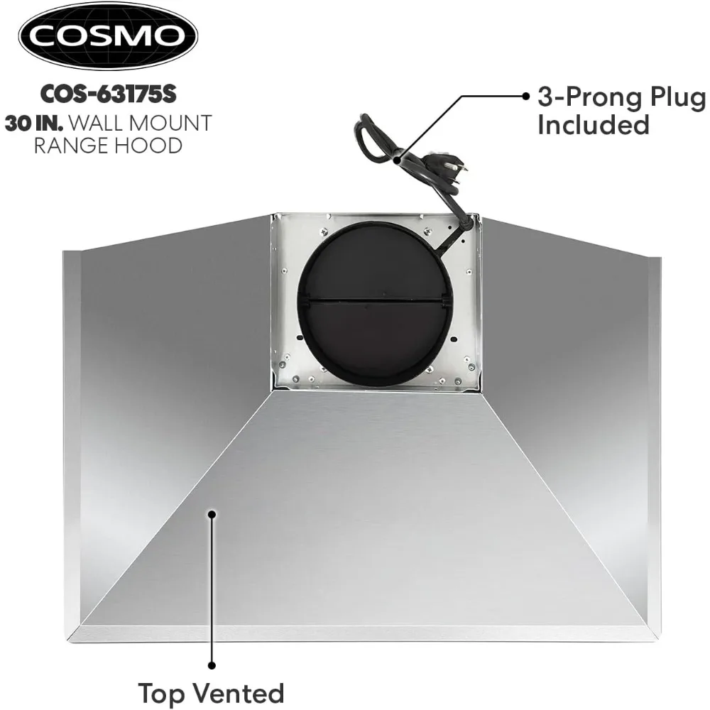 Wall Mount Range Hood with Ducted Convertible Ductless (No Kit Included), Ceiling Chimney-Style Stove Vent, LEDs Light 6