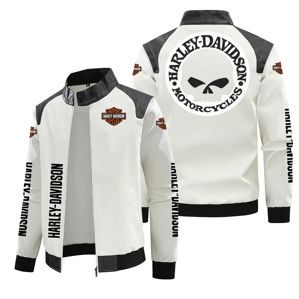 سترة دراجات نارية جديدة بطباعة هارلي ديفيدسون للخريف والشتاء، سترة جلدية صناعية دافئة للرياضات الخارجية مقاومة للماء