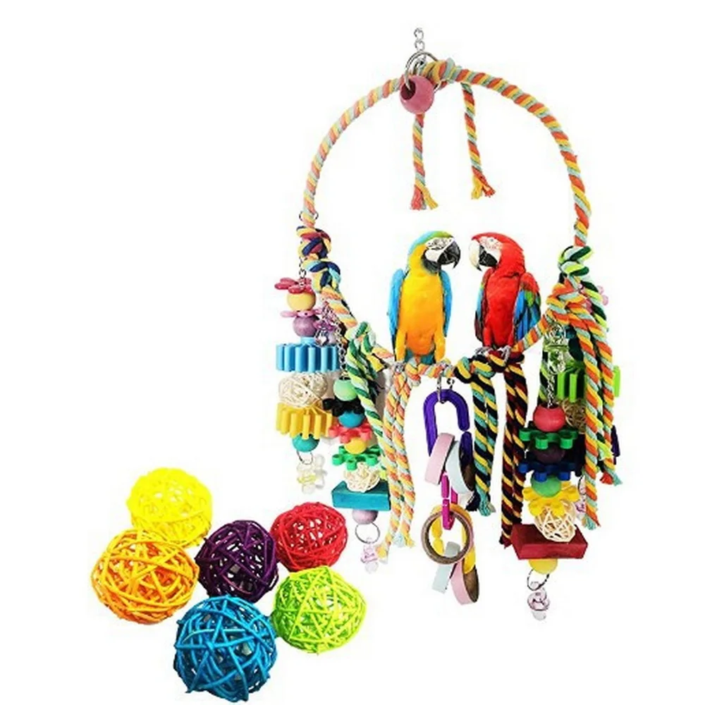 

45cm Parrot Bird Toy Cage Colorful Hanging Swings Ring Parrot Cotton Rope Playstand Training Climbing Toys Bird Supplies