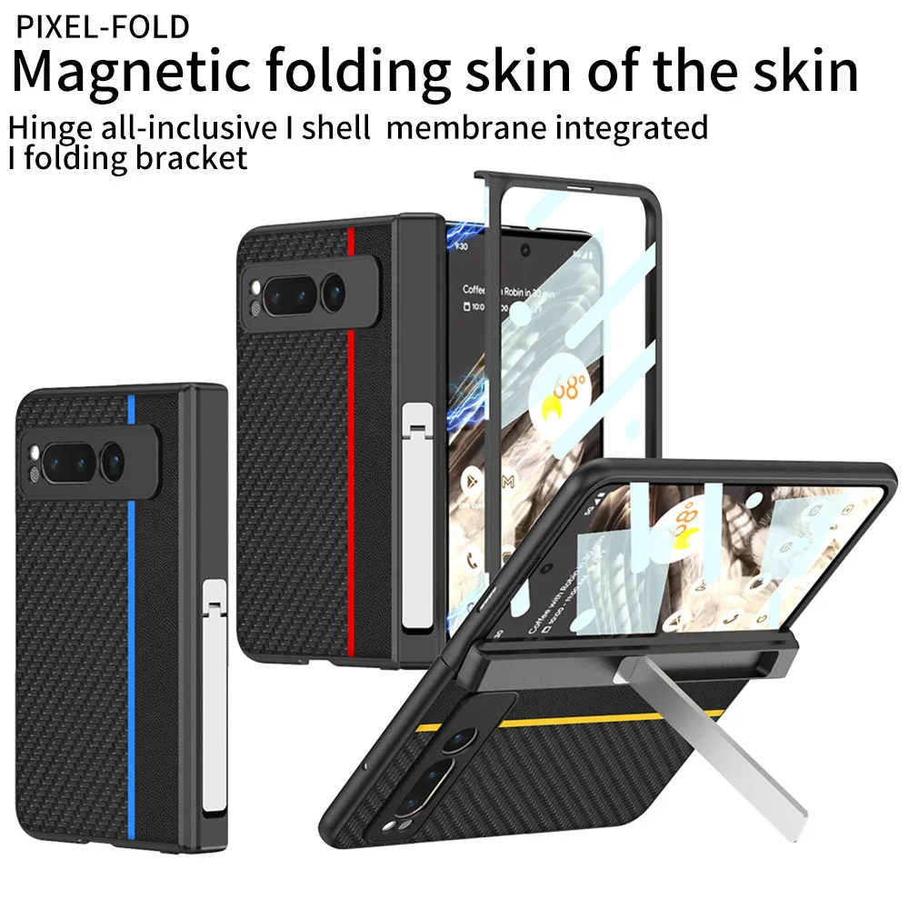 

For Google Pixel Fold Folding Screen Phone Case Carbon Fiber Contrast Color Leather Case All-inclusive Protection Cover