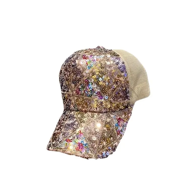 

2023Spring Sports Cap Sanpback Ladies Embroidered Baseball Caps Sequins Fashion Casual Curved Hats Girls Can Adjust Hip Hop Hat