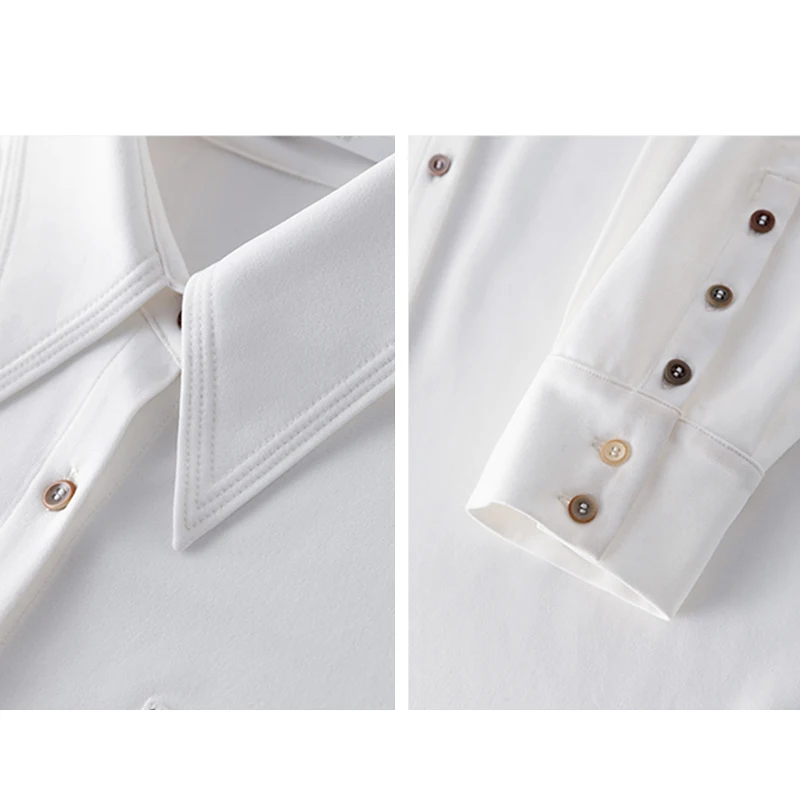 QOERLIN Brushed Corduroy Women White Shirts High Quality Turn-Down Collar Long Sleeve Button Up Blouse Office Ladies Tops Blouse