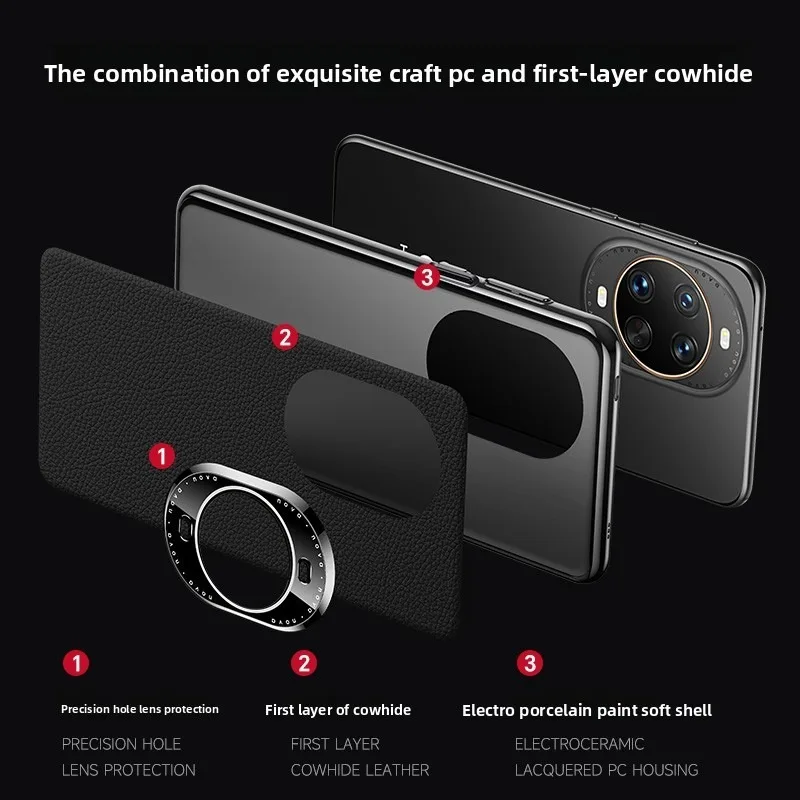 Premium Genuine Leather Plating Lichee Pattern Shockproof Hard Case Cover