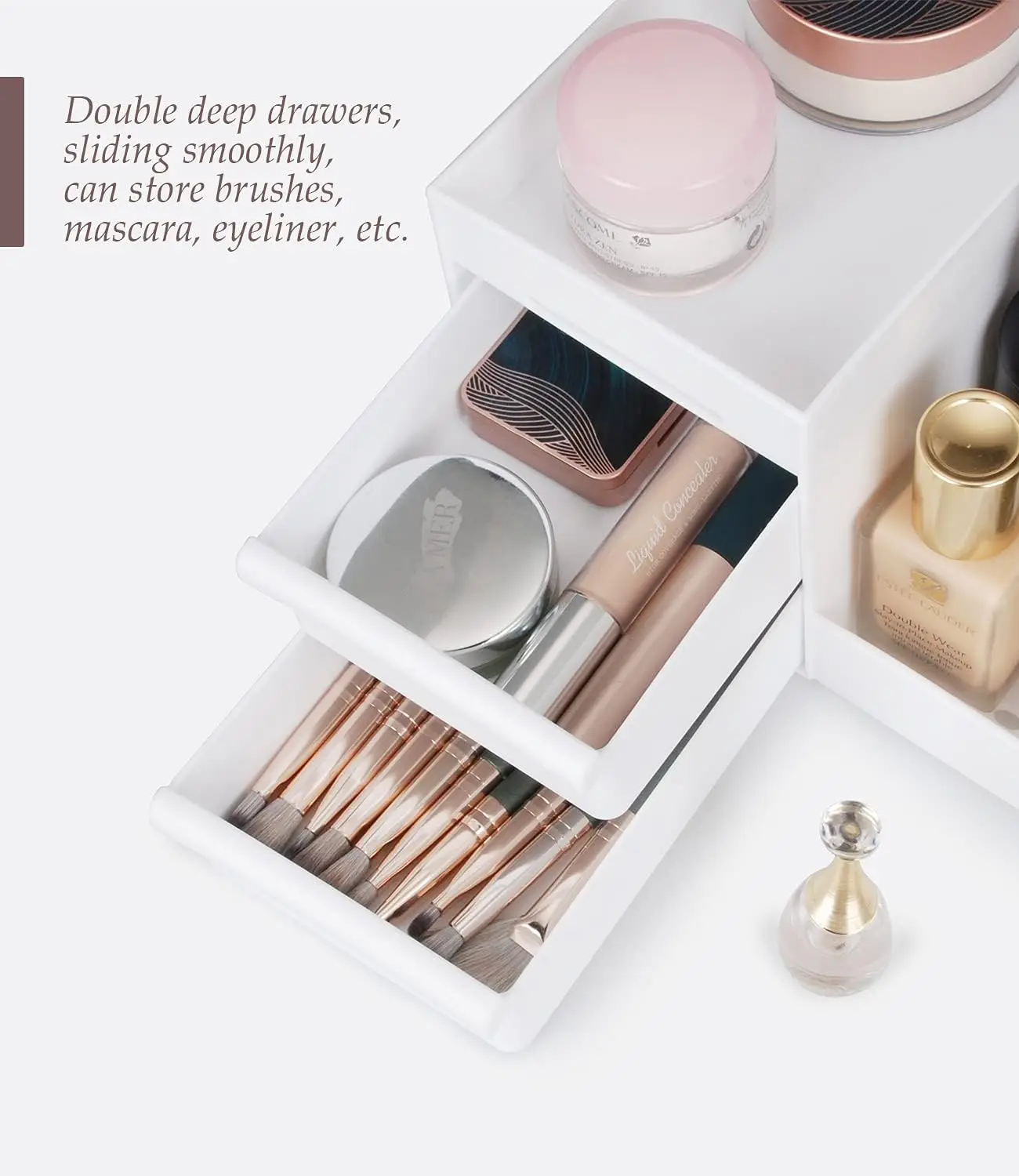 Cosmetic Display Case Desk Storage Box with Clear Drawers Large Capacity Makeup Brush Organizer For Bathroom Desktop 6