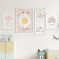 Cute Rainbow Flower Face Cloud Girl Power Nursery Wall Art Canvas Painting Posters And Prints Wall Pictures Baby Kids Room Decor 3