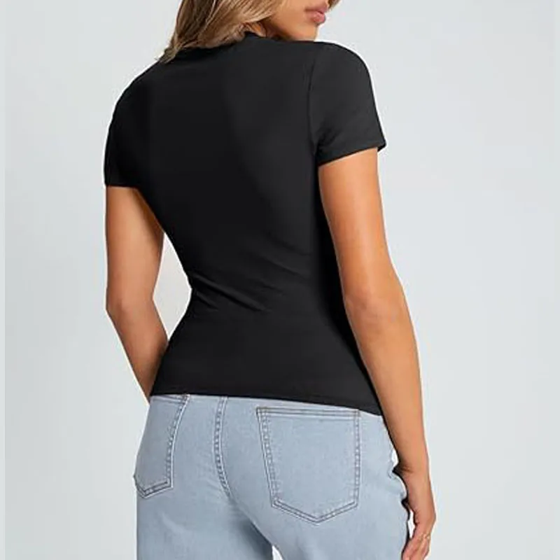 2025, neue frauen Slim Fit T-Shirt Sommer Sexy Kurzarm Rundhals Tops Koreanische Mode Basic Tee Casual Engen T-shirt – Detail 15