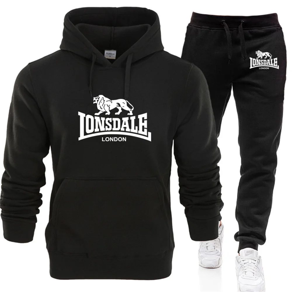 LONSDALE Men's Suit Is Comfortable Warm In Autumn Winter Business  Leisure Collar Zipper Coat+Trousers Men's Sweatshirt Suit