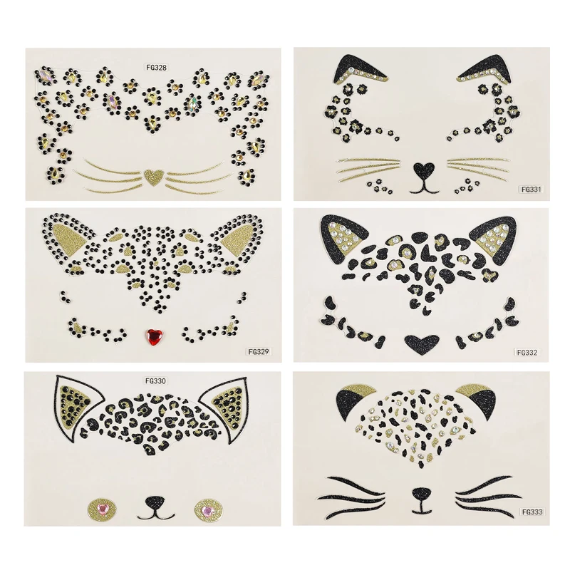 3d Cat Crystal Face Body Temporary Tattoo Diamond Adhesive Eyeshadow Sticker Carnival Party Holiday Masquerade Tattoo Diy