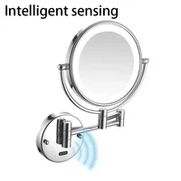 Induction bathroom makeup mirror black/brushed gold brass wall mounted extension folding double-sided LED light mirror bathroom 1