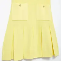 Women Pale Yellow Knitted Pleated Dress Summer Fashion Pockets O-Neck Sleeveless A-line Mini Dress Official - Image 5