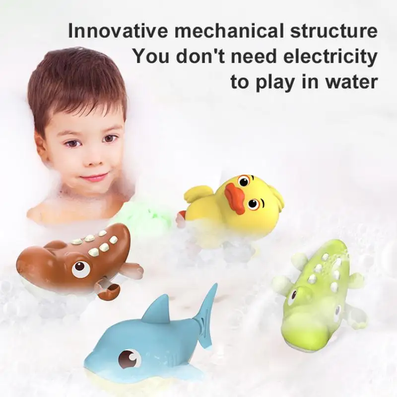 Toddler Bath Toys Cute Cartoon Swimming Clockwork Wagging Tail Rotating Device Beach Bath Tub Wind Up Toy 3