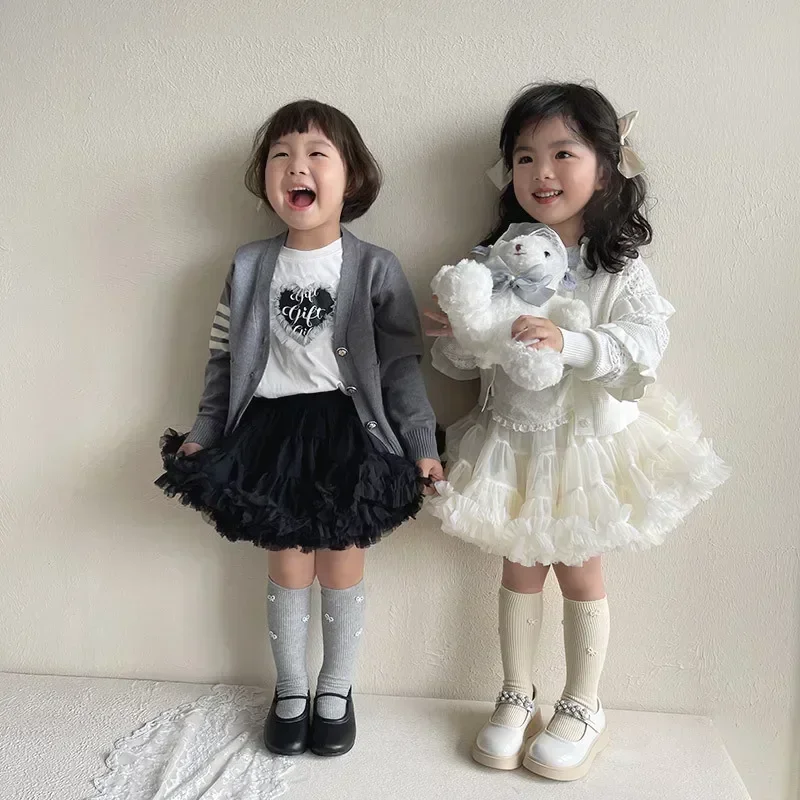 Kids Girls Pearl White Bow Sock Simple Korean Bow New Calf Knee High Long Sock for Children Spring Autumn Cotton School Sock