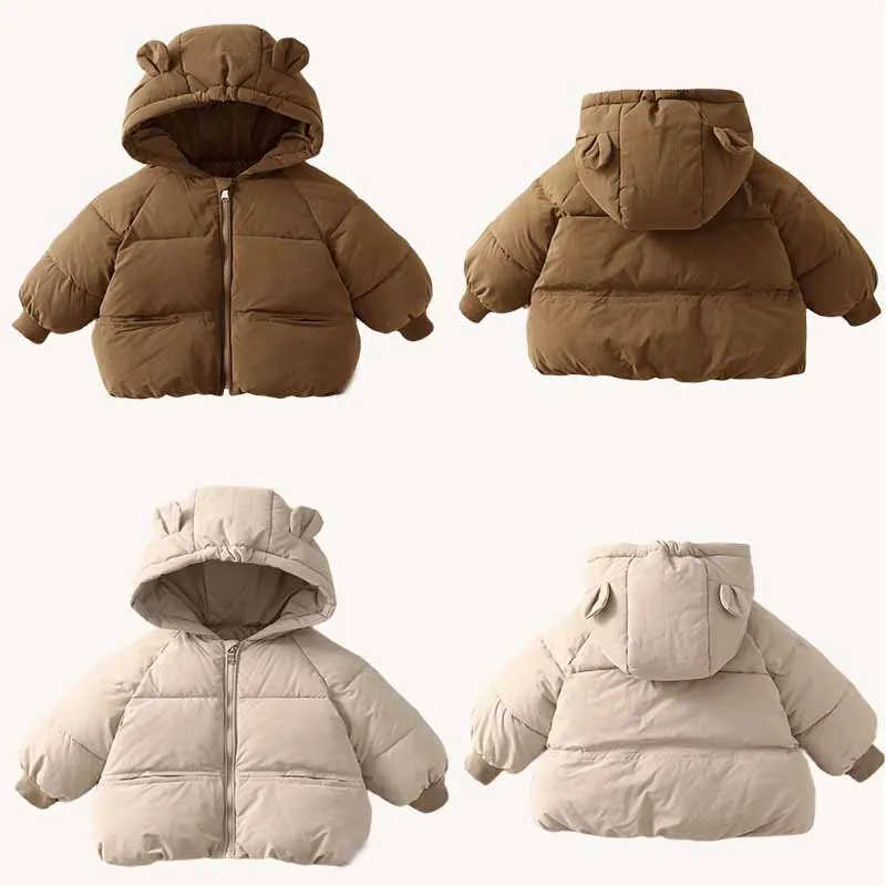 Baby Coat Winter Thickened Down Jackets Girls Boys Plush Warm Outerwear New Childrens Solid Hooded Cotton Parkas 12M-5 Year kids jackets winter coat