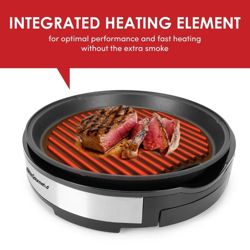 Smokeless Indoor Electric BBQ Grill with Glass Lid, Dishwasher Safe, Nonstick, Adjustable Temperature, Fast Heat Up, Stainless 6