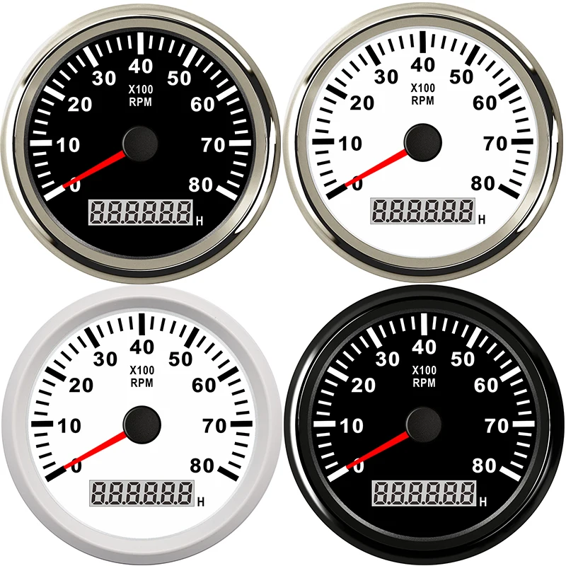 H 85Mm Contagiri Motore Fuoribordo 8000 Rpm Meter Contaore Per Moto Barca Car Gauge Benzina Diesel 12V 24V Retroilluminazione Rossa