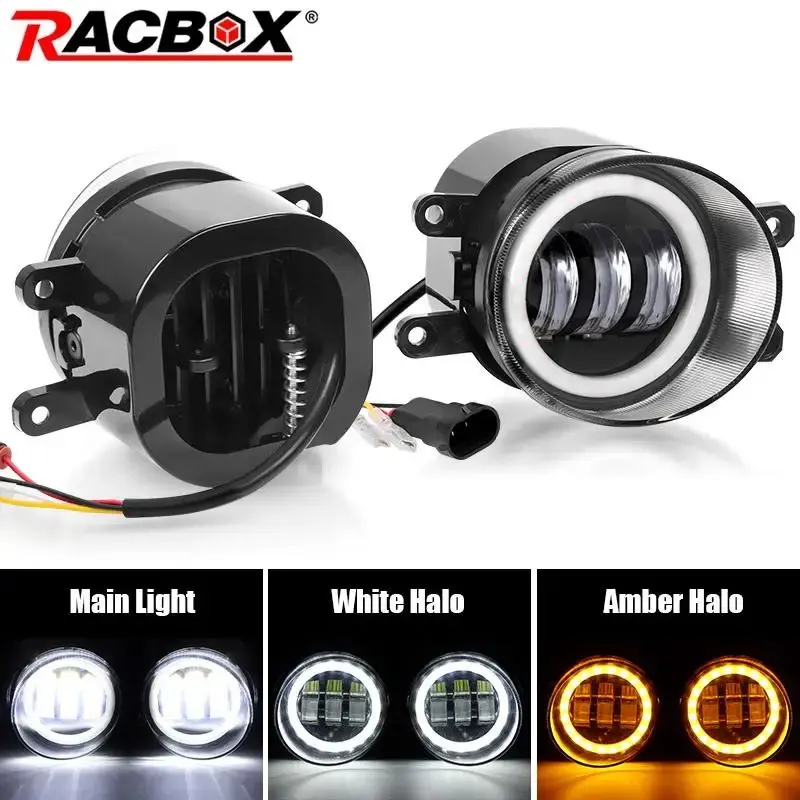DRL LED Fog Light with White Amber Angel Eyes Lens and Projector