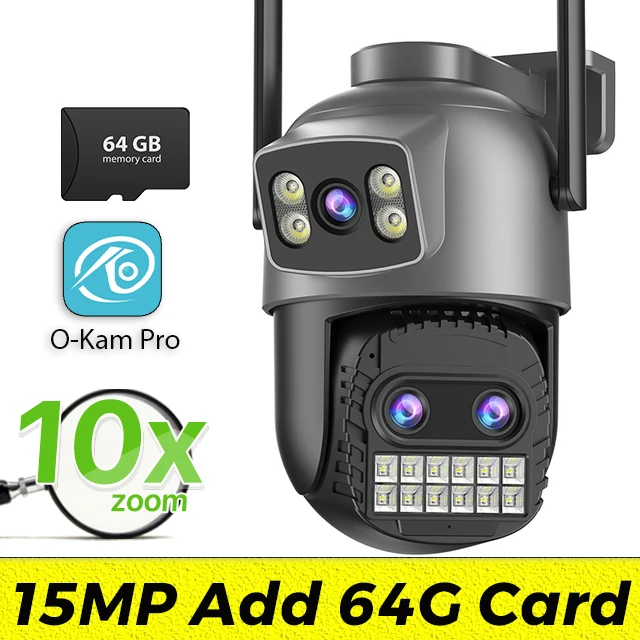 كاميرا IP خارجية مزدوجة الشاشة، 15 ميجابكسل، واي ف...