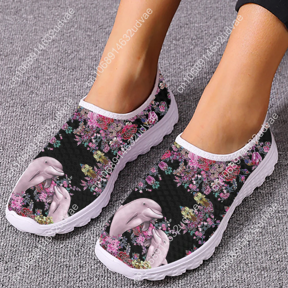 Dolphin Mandala Floral Printed Flat Shoes For Women Lightweight Mesh Sneakers Female Outdoor Casual Tennis Mujer